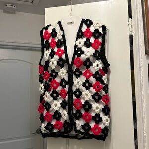 Vintage handmade floral crochet vest